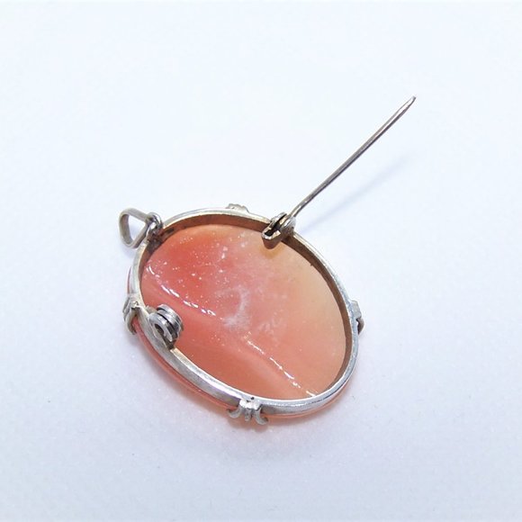 Victorian Revival European 800 Silver Carved Shell Cameo Pin Pendant Combo - Picture 7 of 7